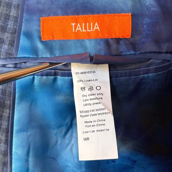 Tallia Linen Gingham Blazer | Size 36-38R | Blue Check Gold‎ Button Sport Coat - Picture 9 of 9